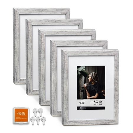 CAVEPOP Cavepop SPF-81057F-RG 5 x 7 in. Picture Frame with Mat & 8 x 10 in. without Mat; Rustic Grey - 5 Piece SPF-81057F-RG
